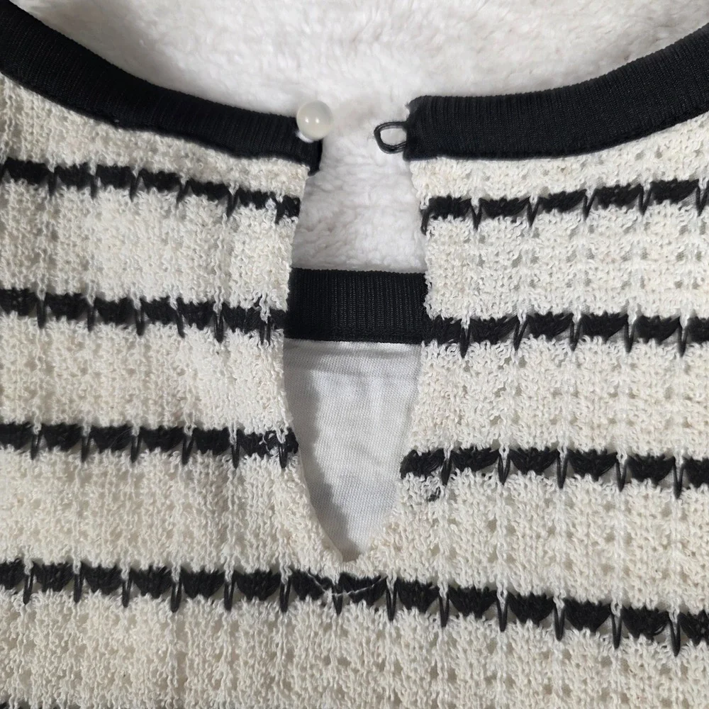 J.Crew Striped Shift Dress Womens XS Ivory‎ Black NWT CK773 Textured Knit Mini